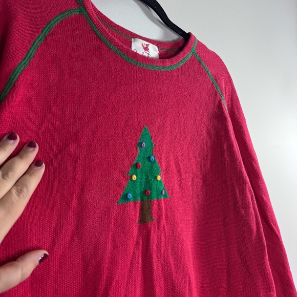 Quacker Factory Sweaters - Quacker Factory Christmas Tree Sweater Red Green Ramie Cotton XL Holiday Knit